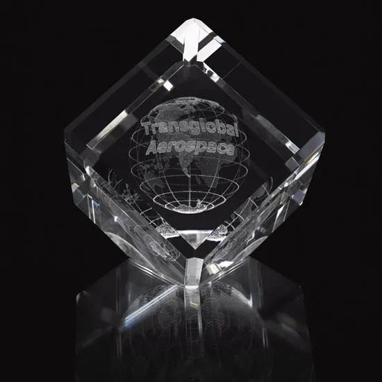 Crystal Cube Award Large Slant 3D Etched - 3.5 x 3.5 in