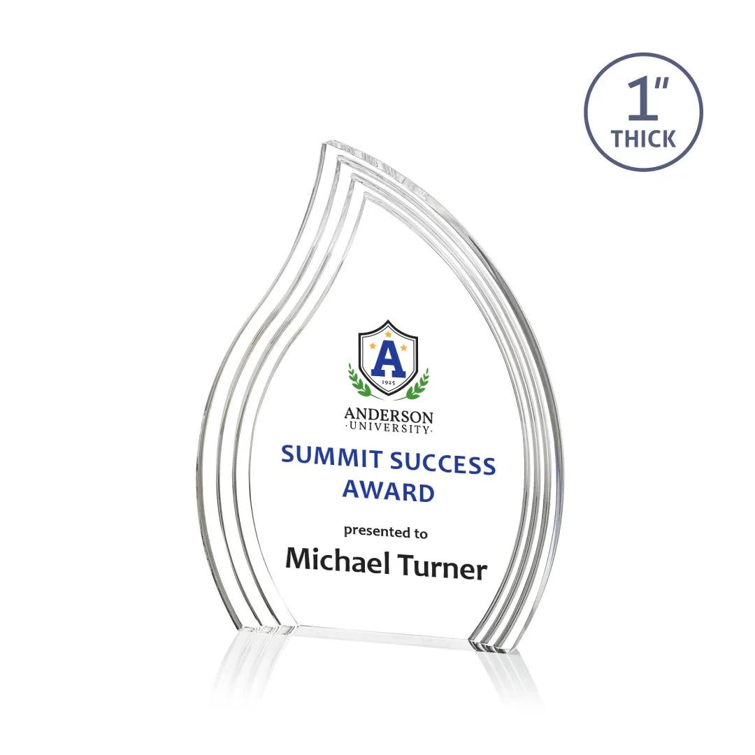 Acrylic Flame Award Freestanding Grooved Design - 7 x 5.25 in