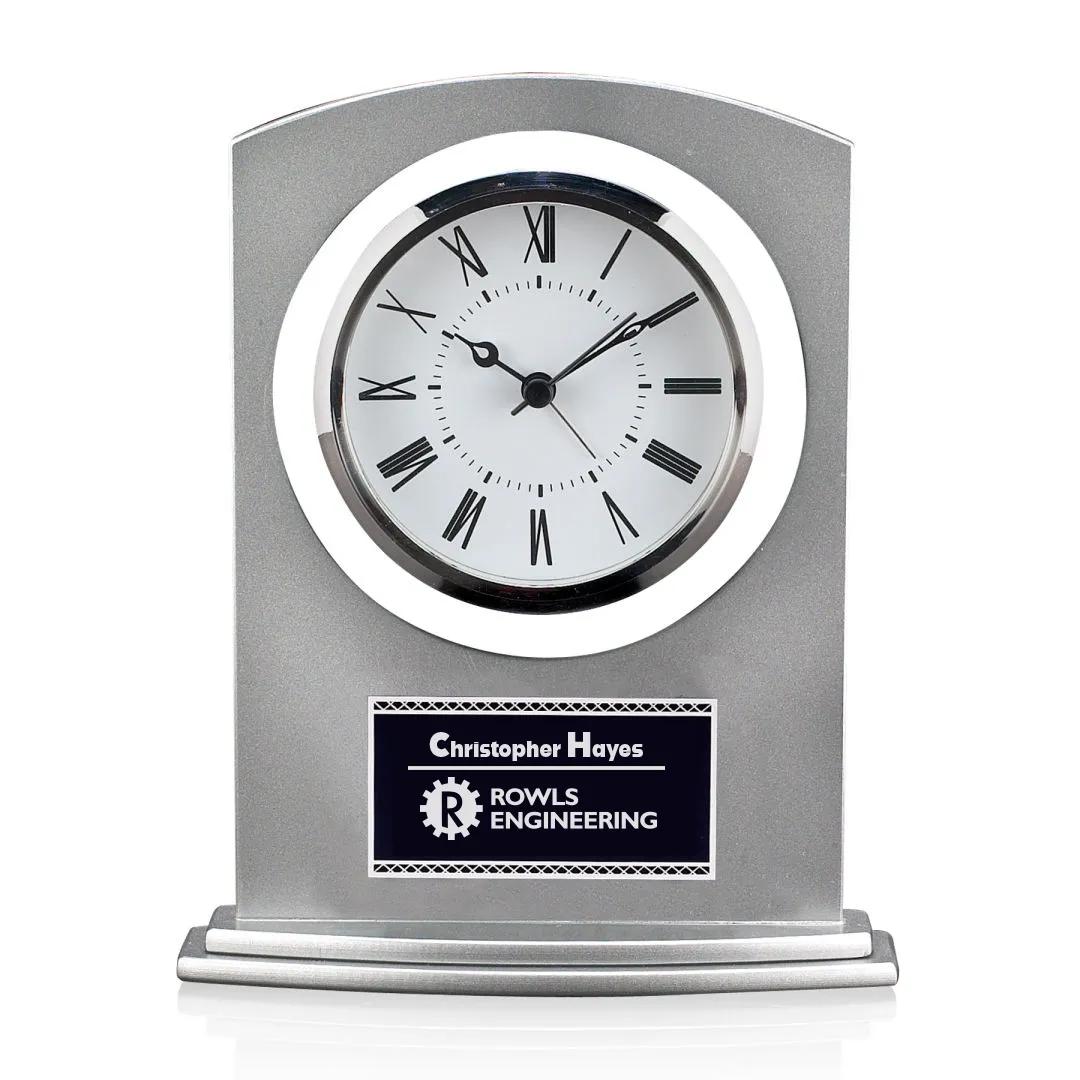 Aluminum Desk Clock Award Brushed Finish Roman - 7 x 5.5 in