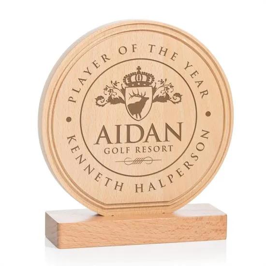 Beechwood Circle Award Grooved Base Natural Grain - 6.125 x 5.5 in