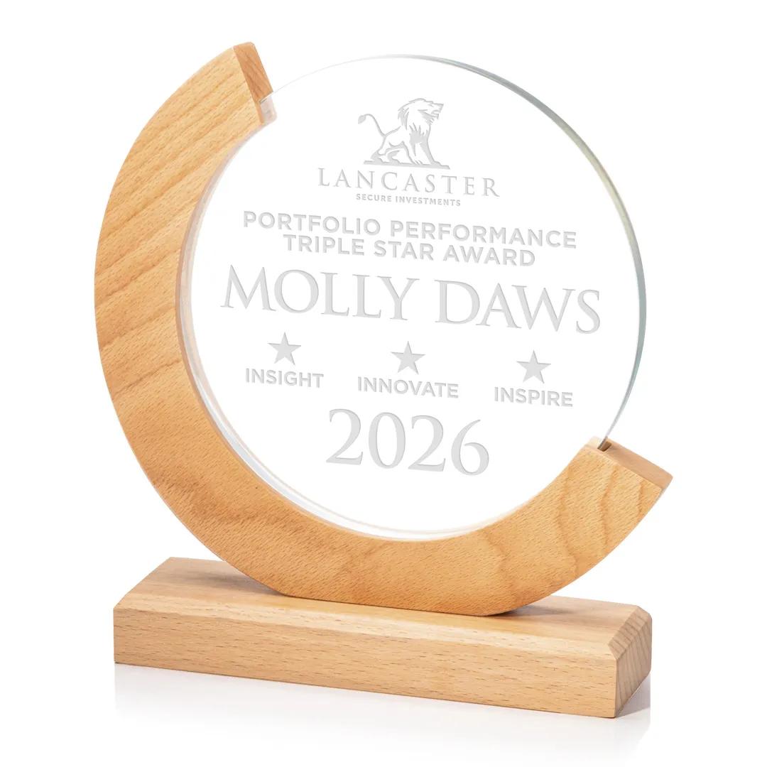 Crystal Beechwood Eclipse Award Circle Frame Design - 8.5 x 7.75 in - product view 3