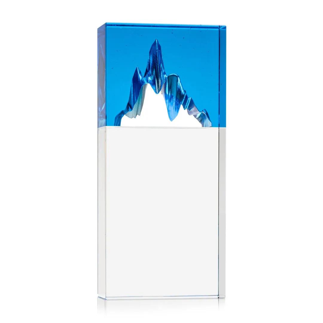 Blue Crystal Mountain Peak Award Two Tone Cutout - 7.5 x 3.5 in - product view 3