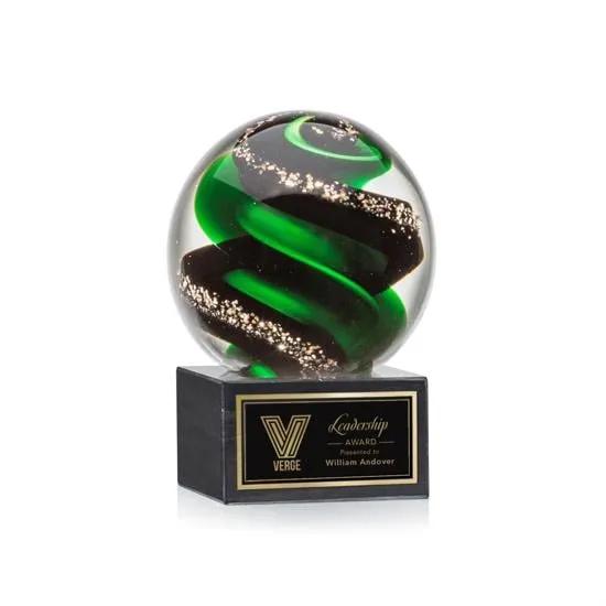 Emerald Ribbons Art Glass Award with Marble Base - 4.5 x 3 in