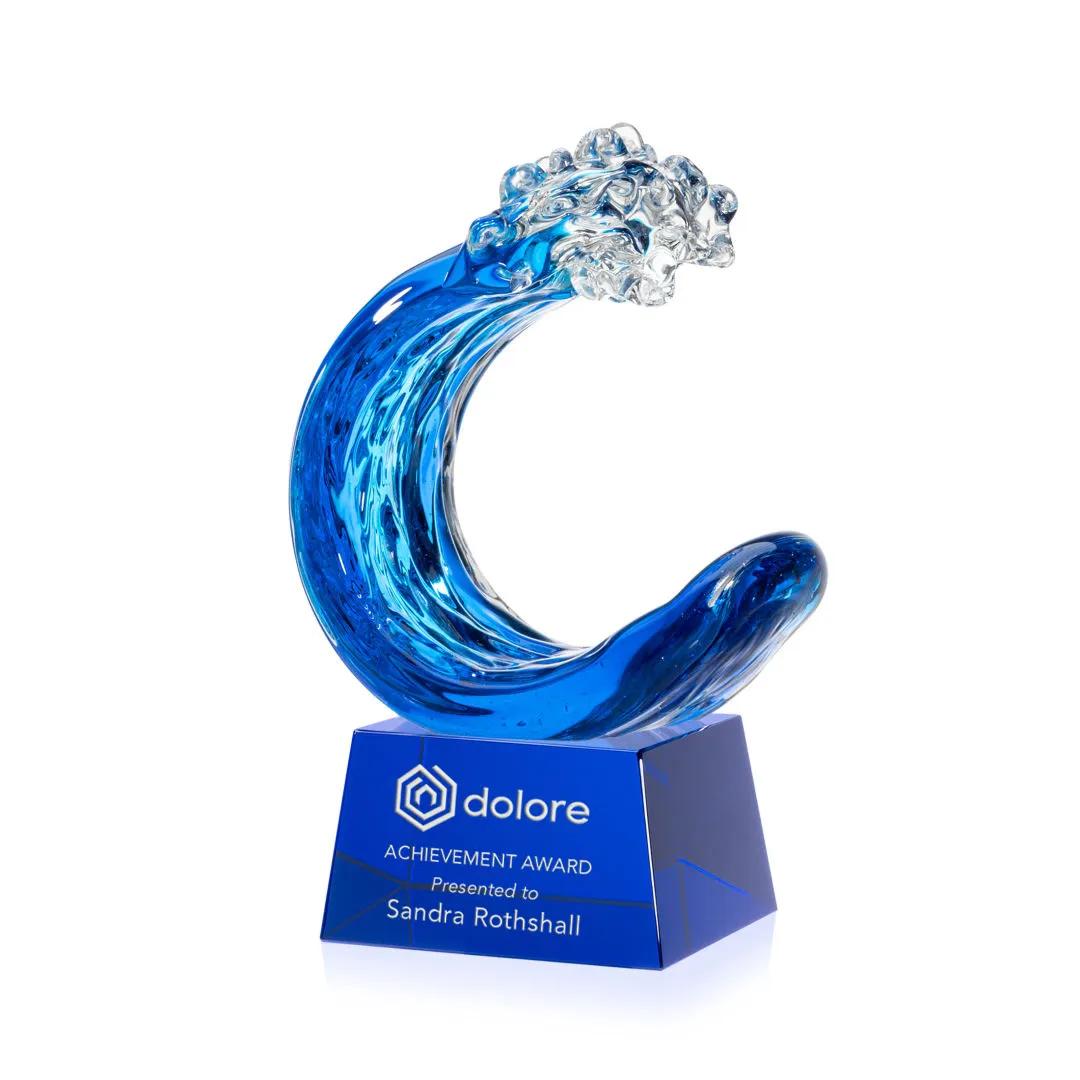 Turquoise Wave Art Glass Award Crystal Base - 7.25 x 4.5 in - product view 3
