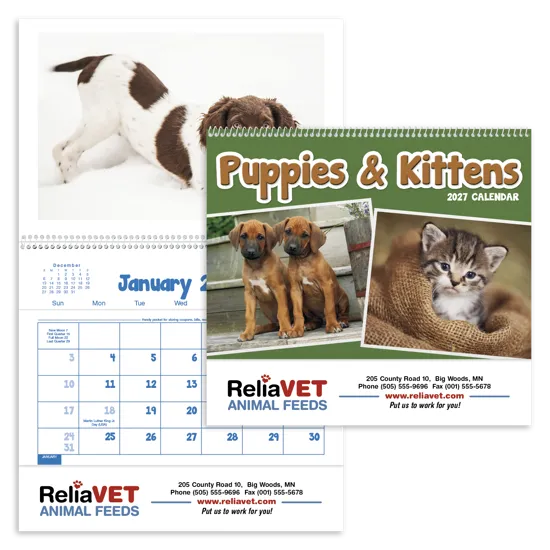 Puppies Kittens Pocket Calendar Pet Health Record - 13.25 x 8.25 in