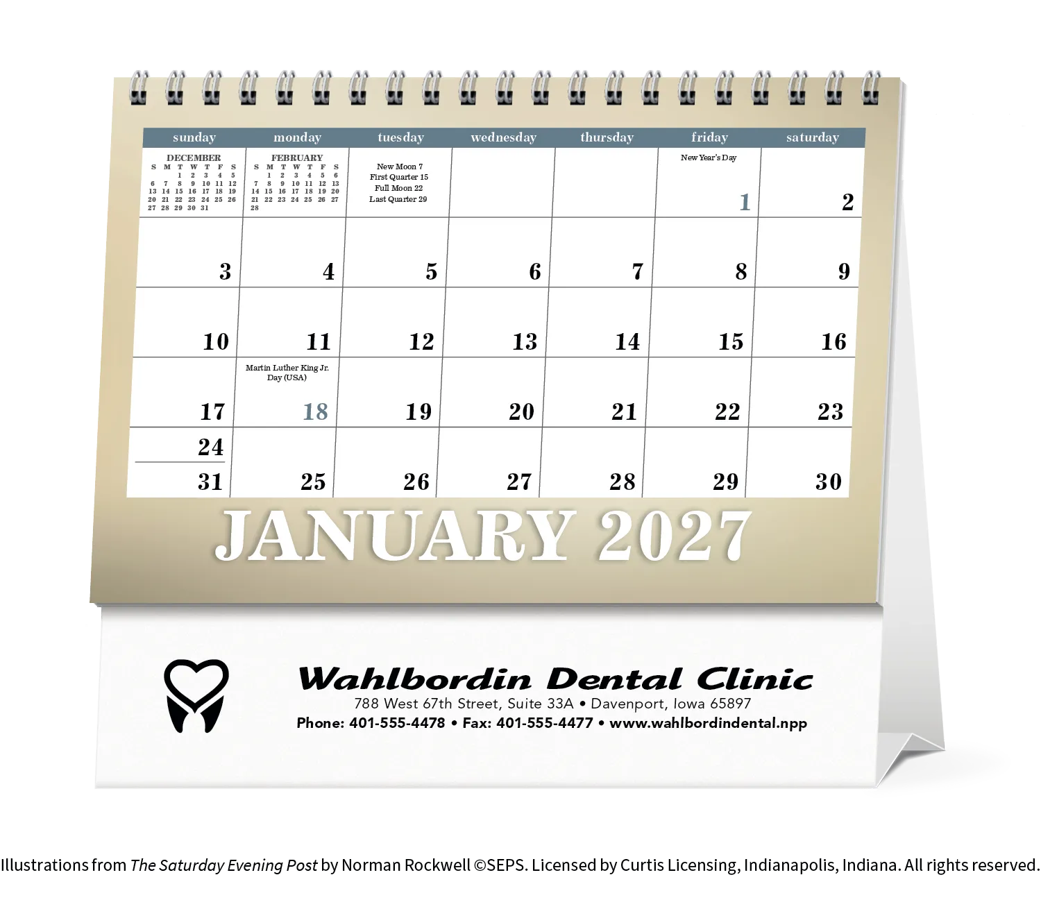 Norman Rockwell Large Desk Calendar Tent Mount - 6.5 x 7.5 in - product view 2