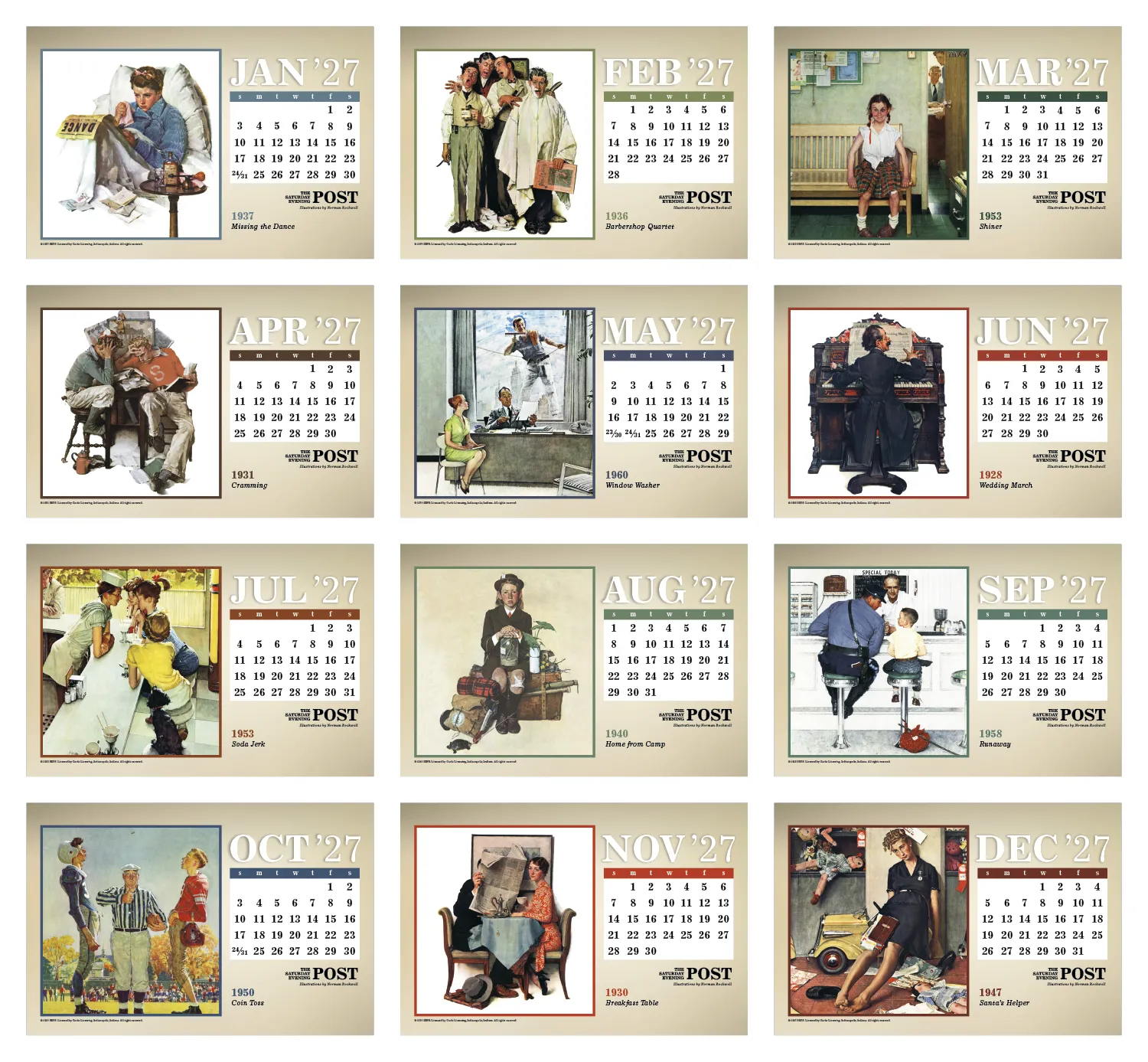 Norman Rockwell Large Desk Calendar Tent Mount - 6.5 x 7.5 in - product view 22