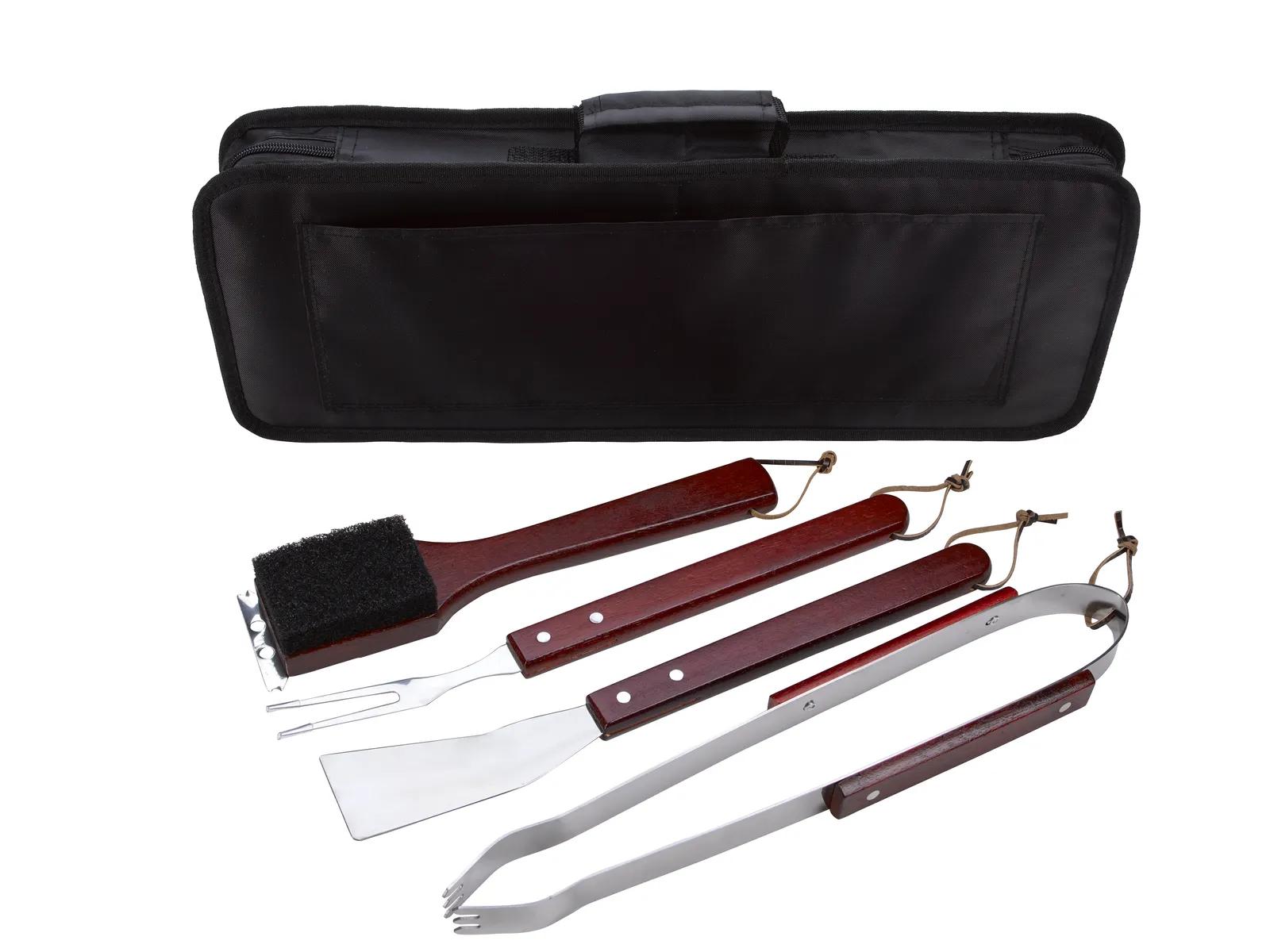 BBQ Grill Tool Set Stainless Steel Wood Handles - 4 Piece - product view 6