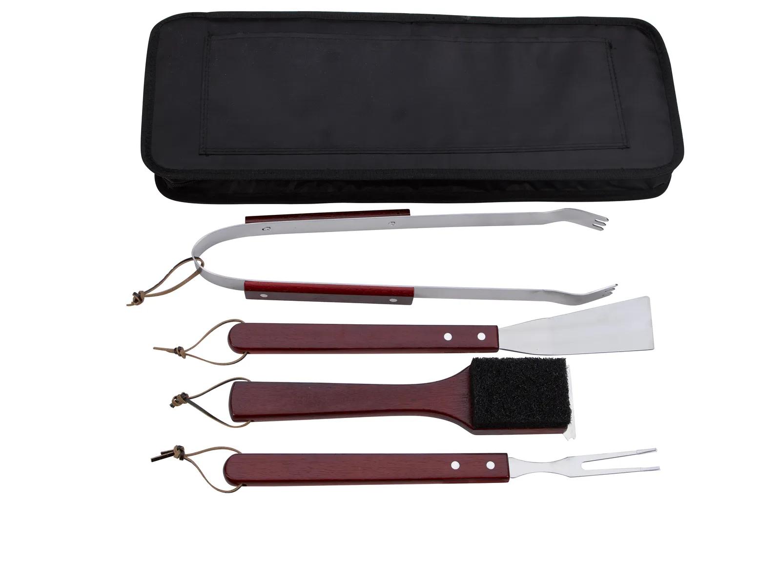 BBQ Grill Tool Set Stainless Steel Wood Handles - 4 Piece - product view 7