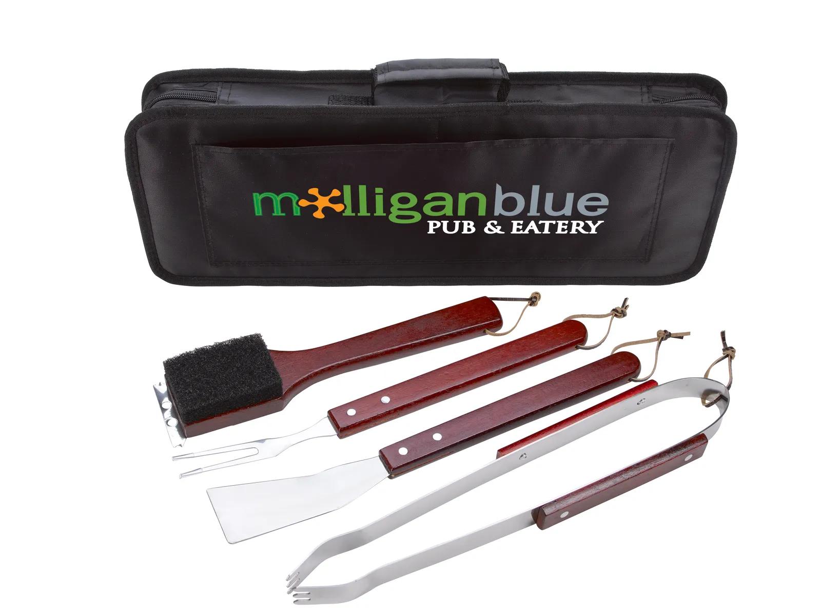 BBQ Grill Tool Set Stainless Steel Wood Handles - 4 Piece - product view 9