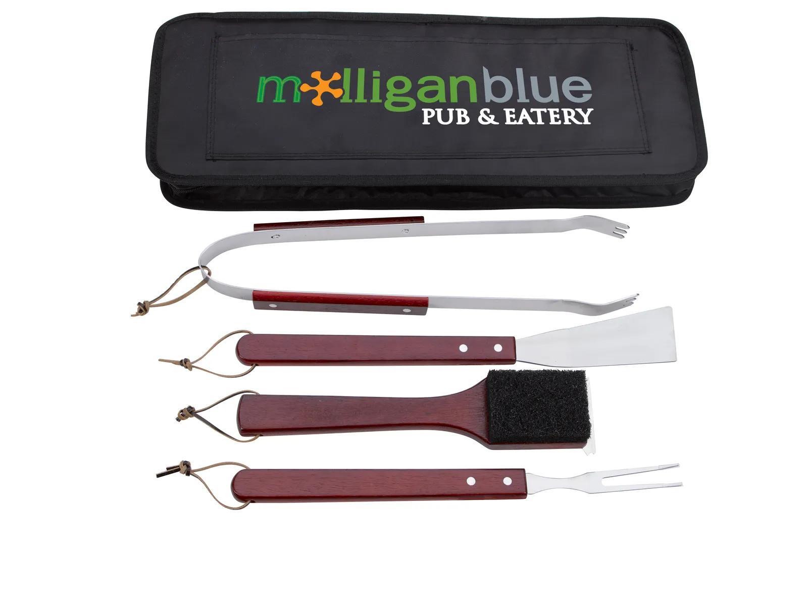 BBQ Grill Tool Set Stainless Steel Wood Handles - 4 Piece - product view 10