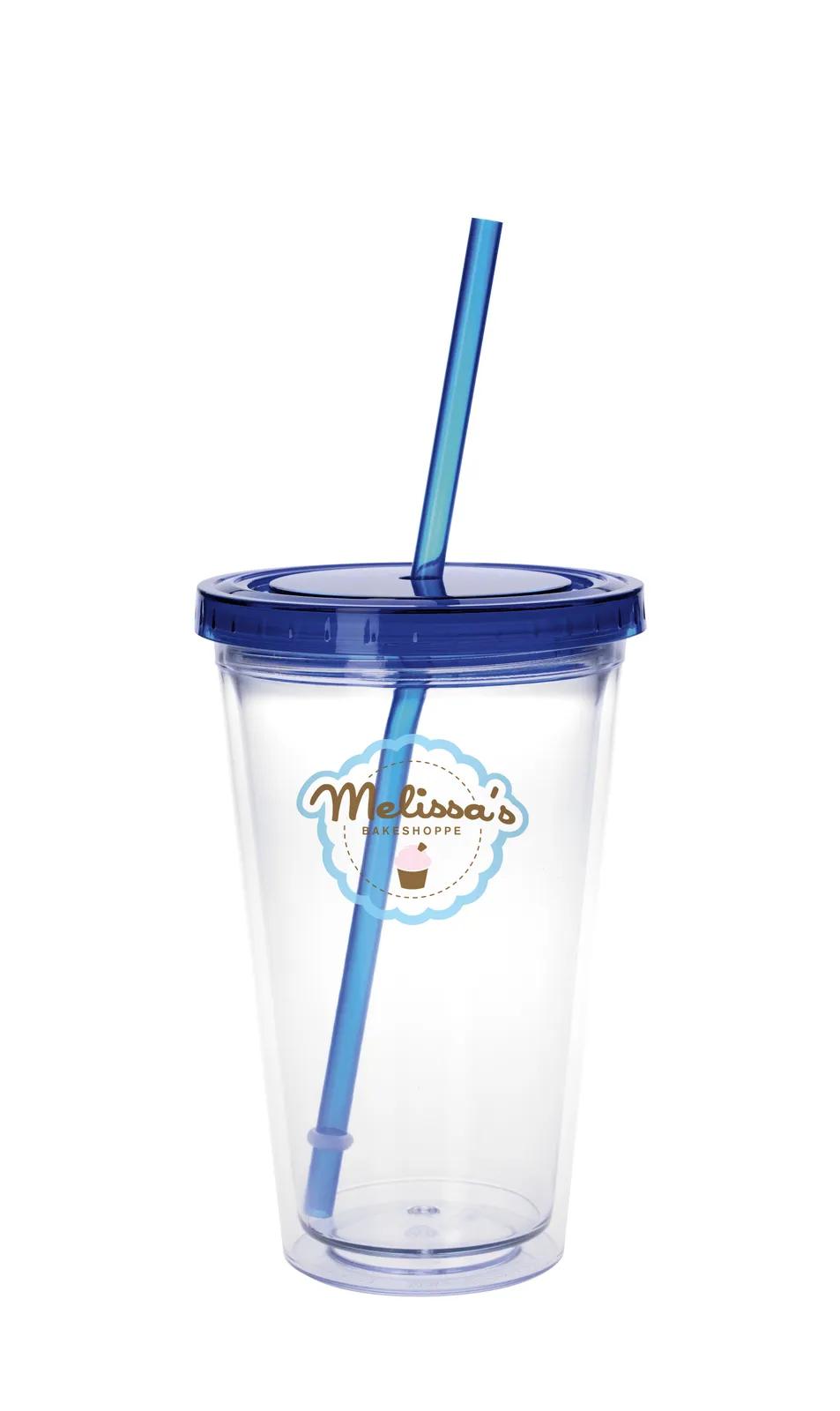 Clear Tumbler Double Wall Colored Lid with Straw - 18 oz - product view 2