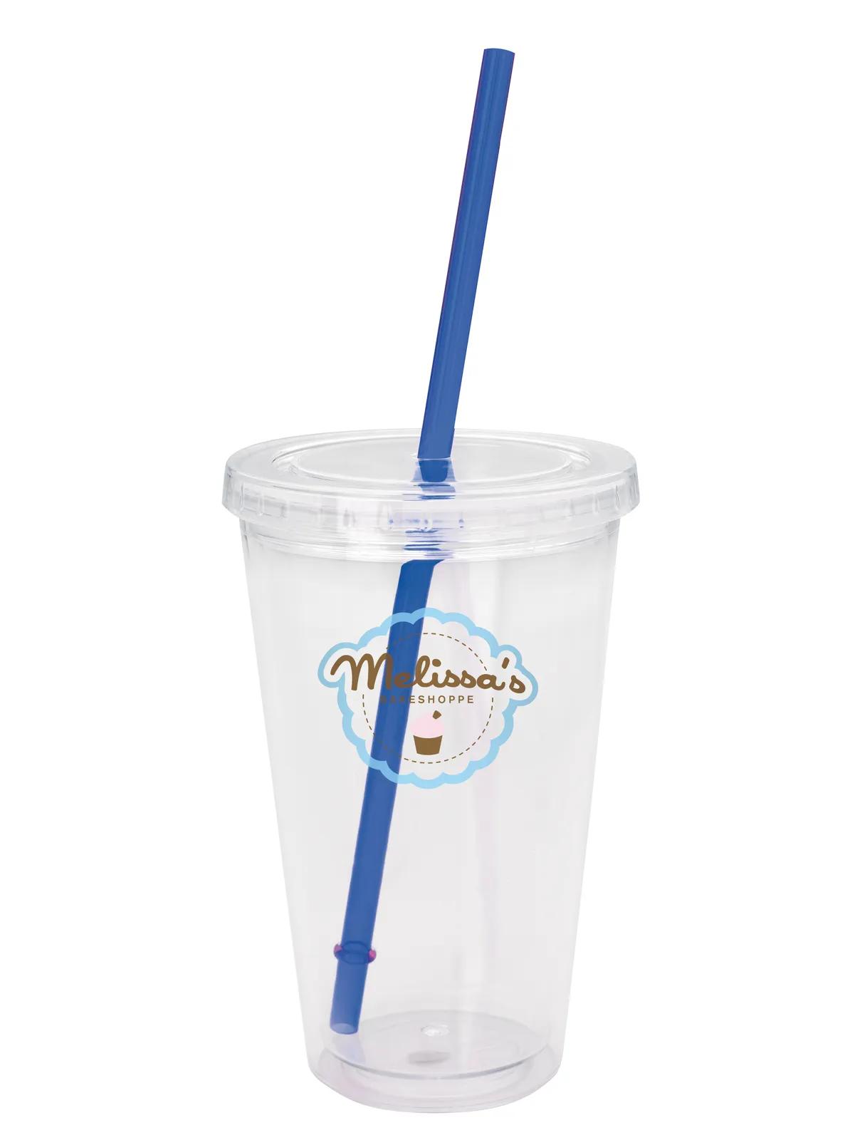 Clear Tumbler Double Wall Colored Lid with Straw - 18 oz - product view 3