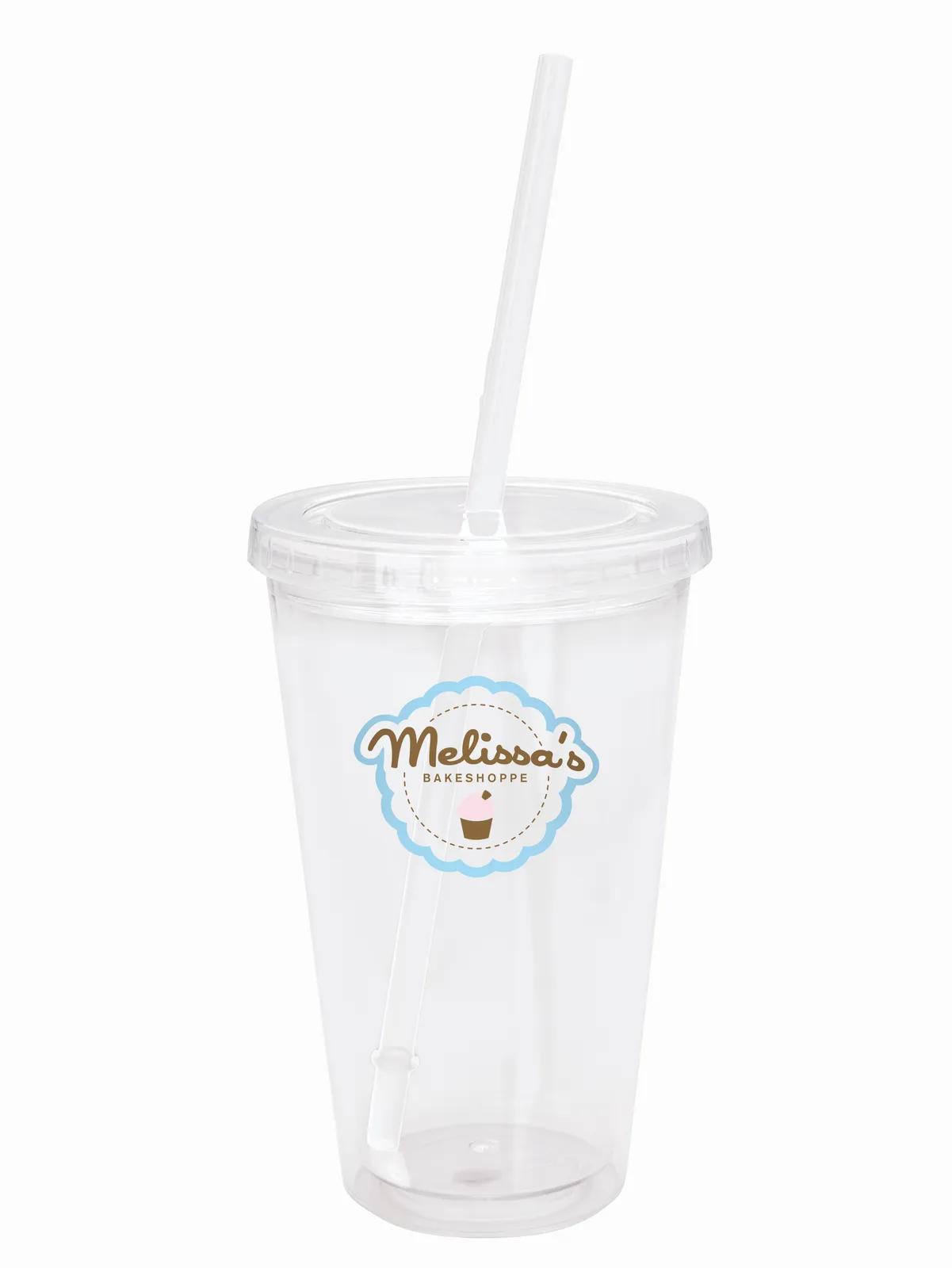 Clear Tumbler Double Wall Colored Lid with Straw - 18 oz - product view 4