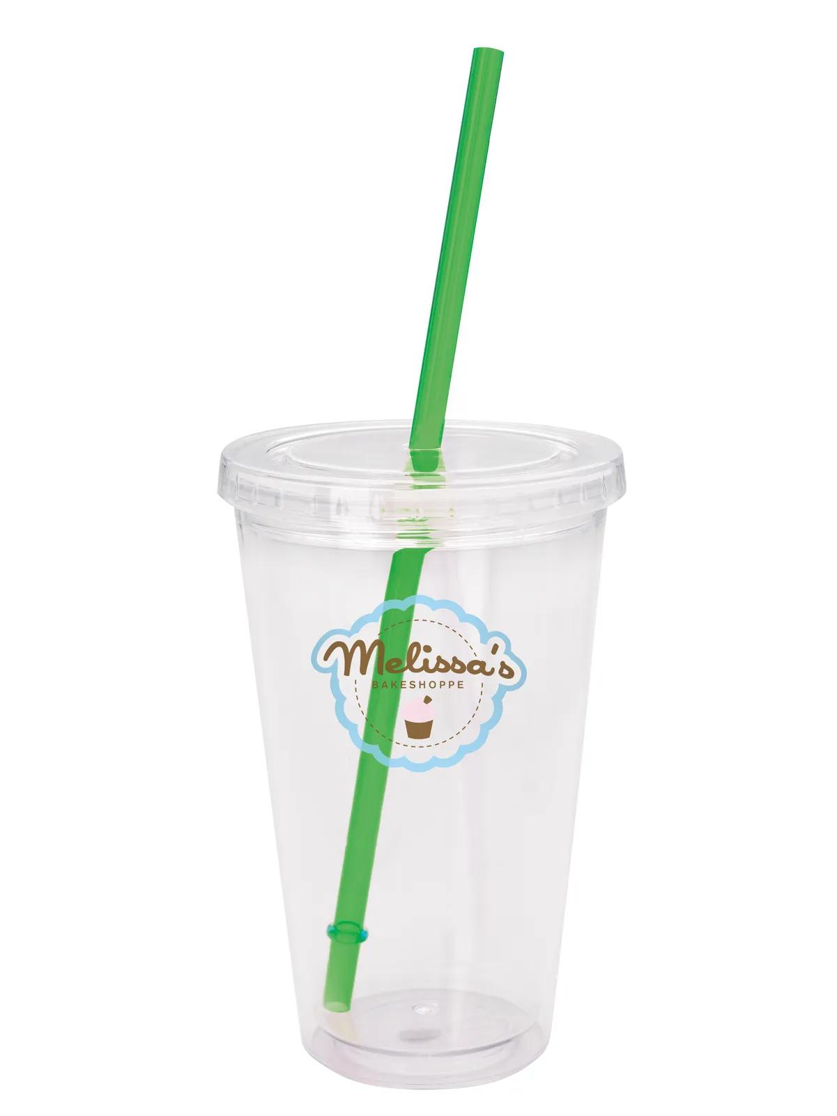 Clear Tumbler Double Wall Colored Lid with Straw - 18 oz - product view 5