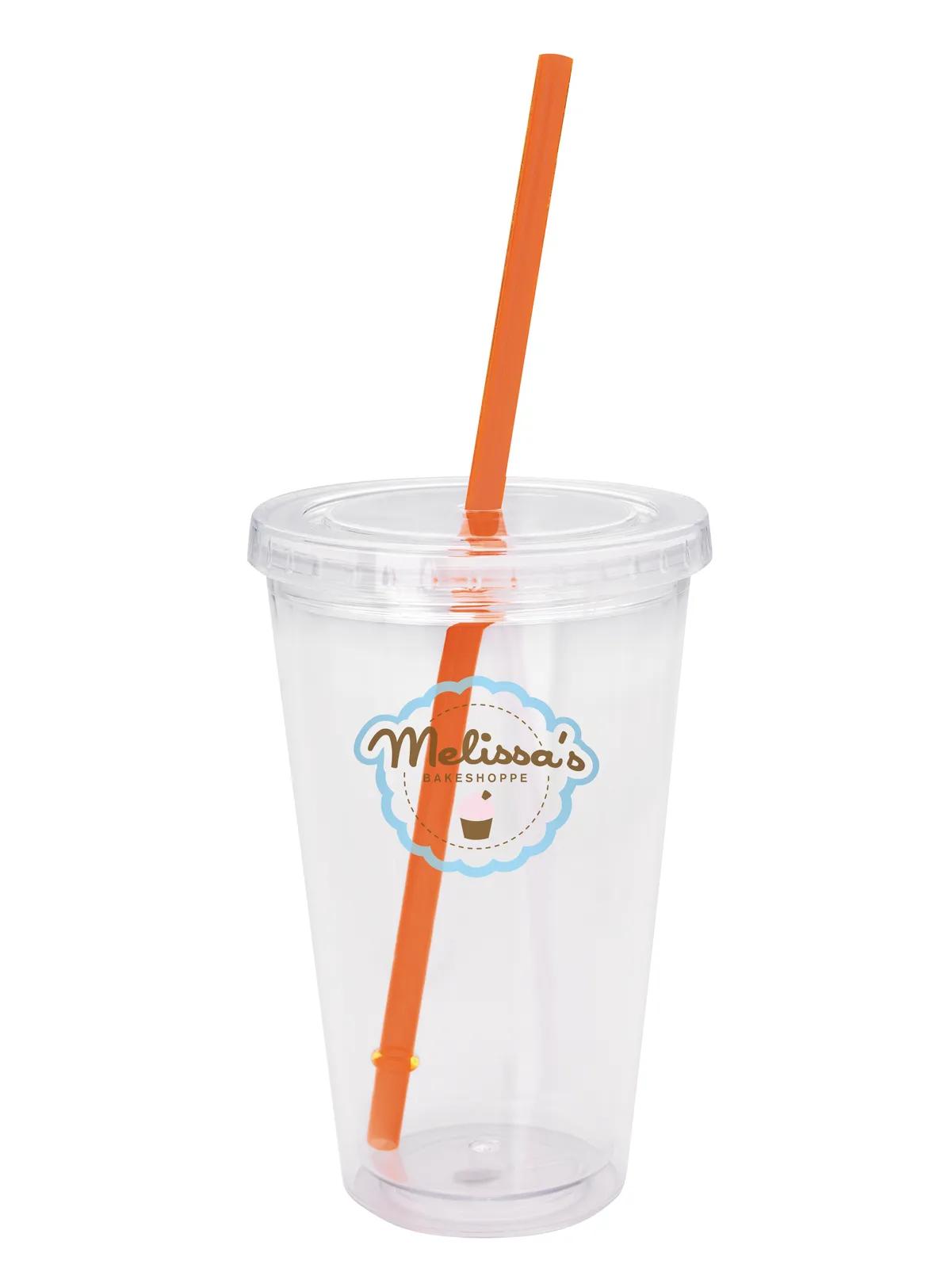 Clear Tumbler Double Wall Colored Lid with Straw - 18 oz - product view 6