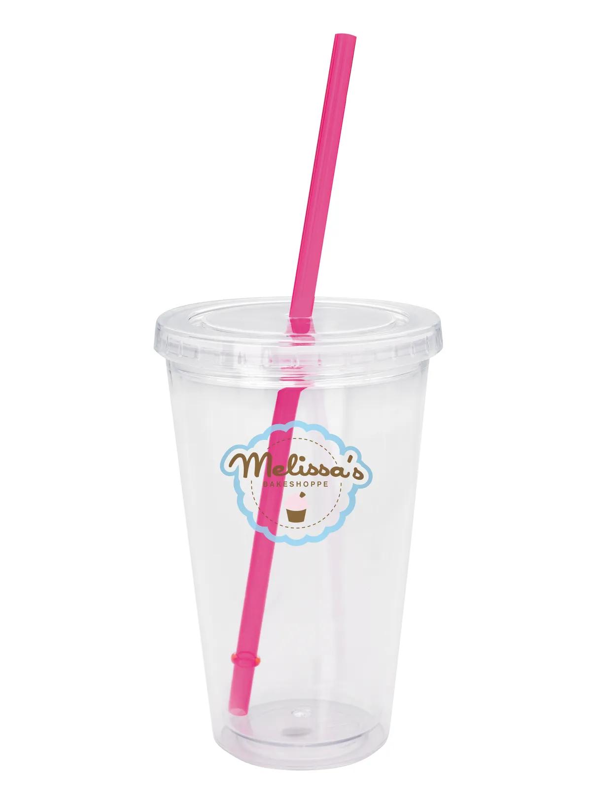 Clear Tumbler Double Wall Colored Lid with Straw - 18 oz - product view 7