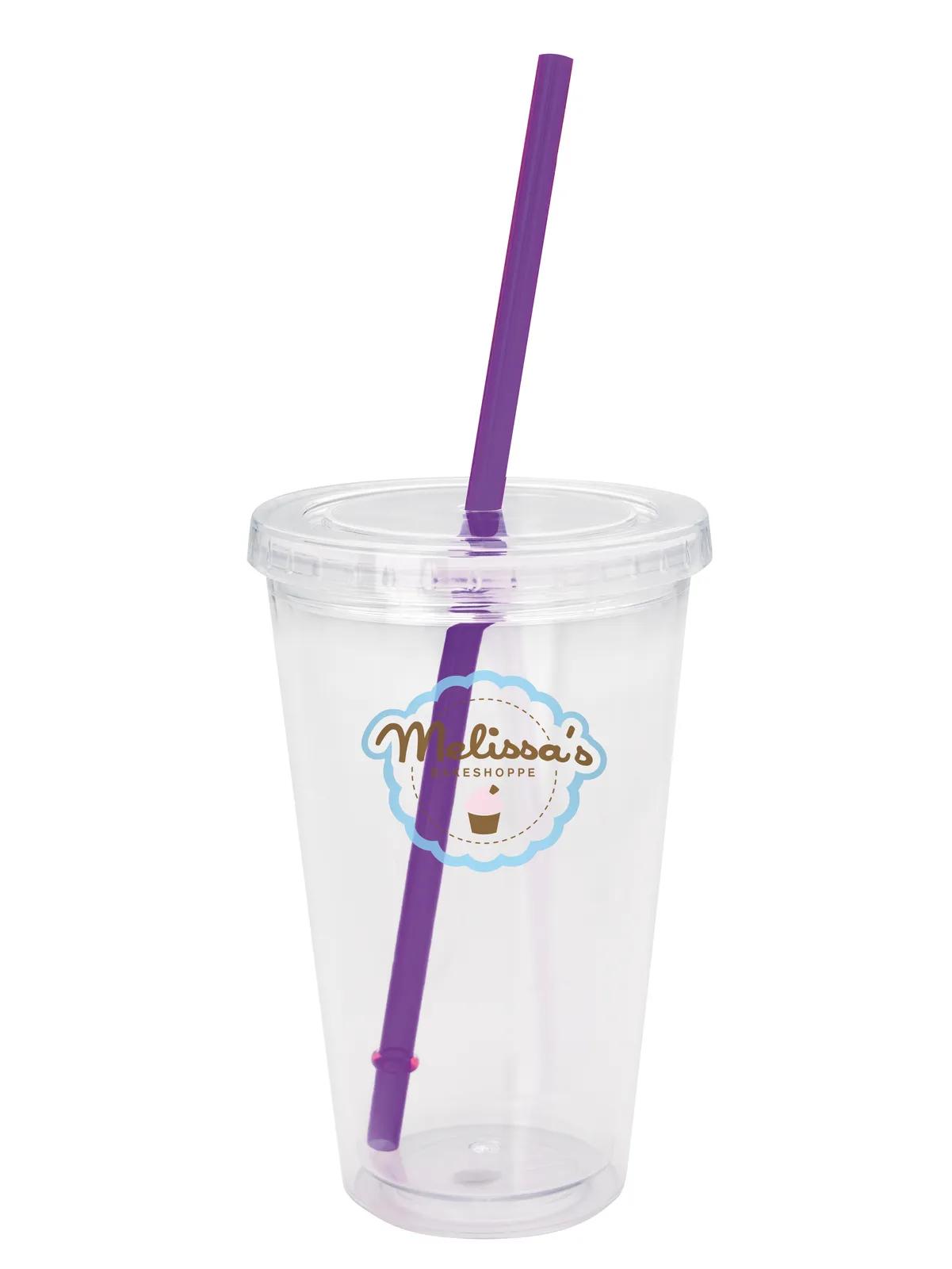 Clear Tumbler Double Wall Colored Lid with Straw - 18 oz - product view 8