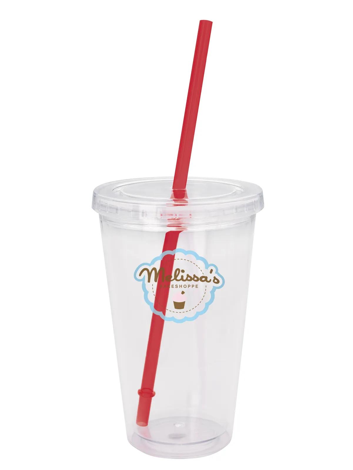 Clear Tumbler Double Wall Colored Lid with Straw - 18 oz - product view 9