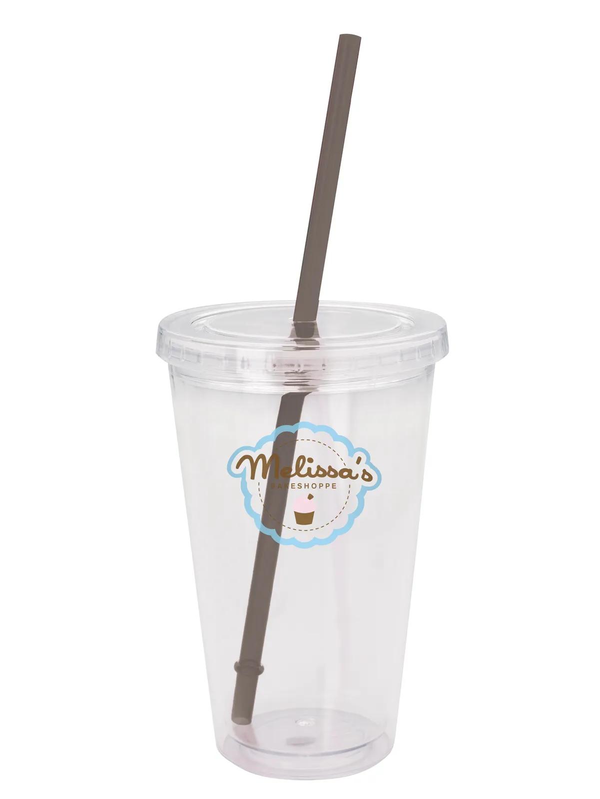 Clear Tumbler Double Wall Colored Lid with Straw - 18 oz - product view 11