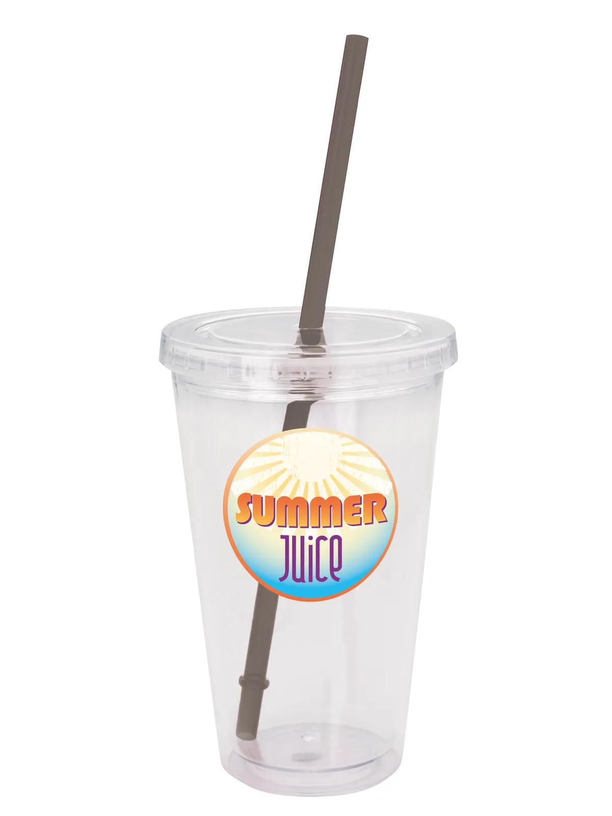 Clear Tumbler Double Wall Colored Lid with Straw - 18 oz - product view 12