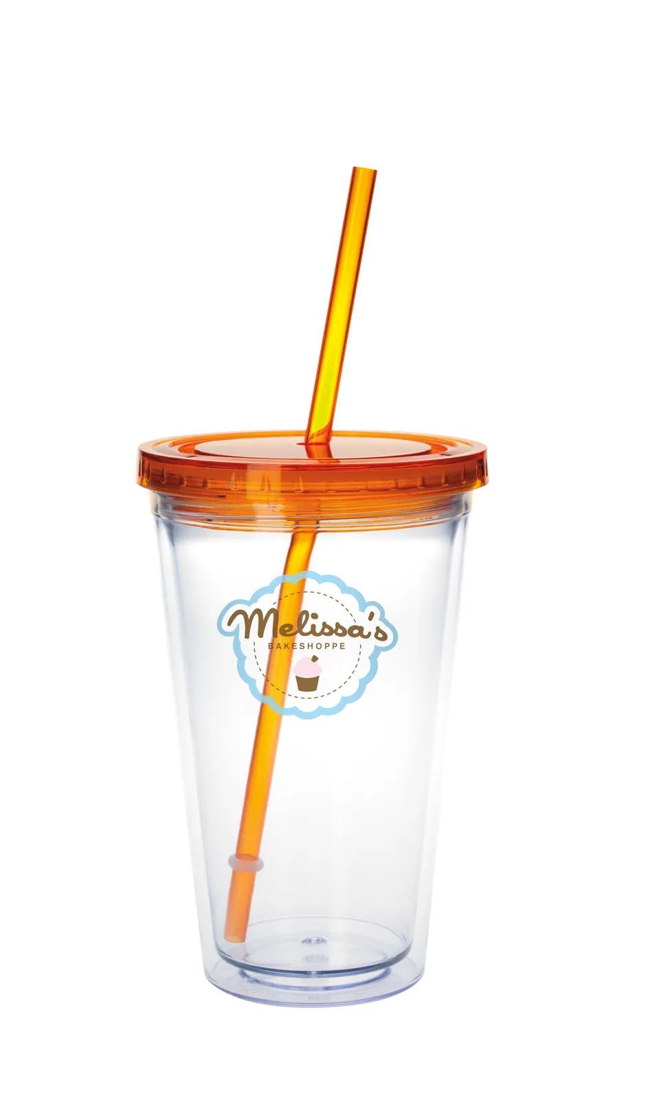Clear Tumbler Double Wall Colored Lid with Straw - 18 oz - product view 14