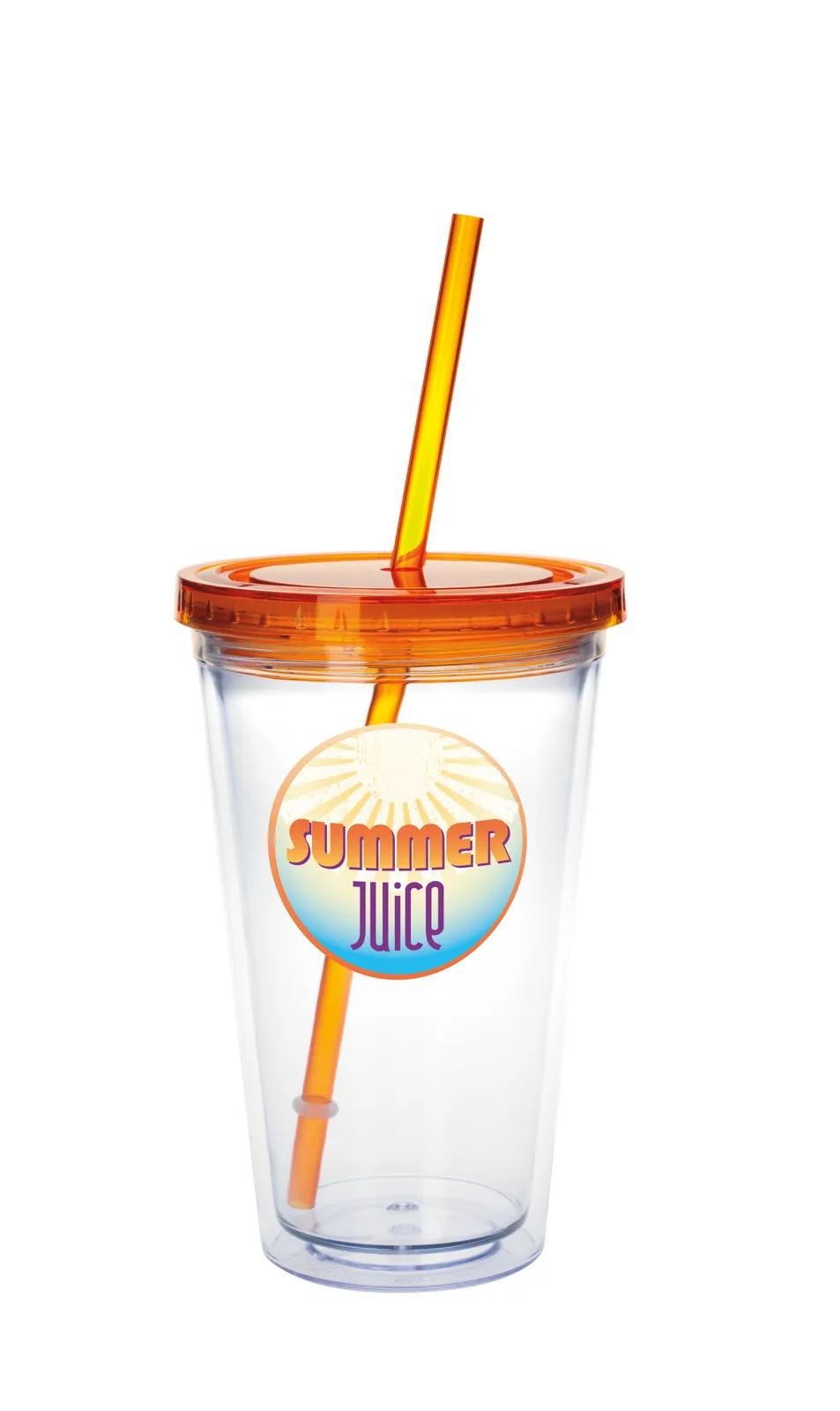 Clear Tumbler Double Wall Colored Lid with Straw - 18 oz - product view 15