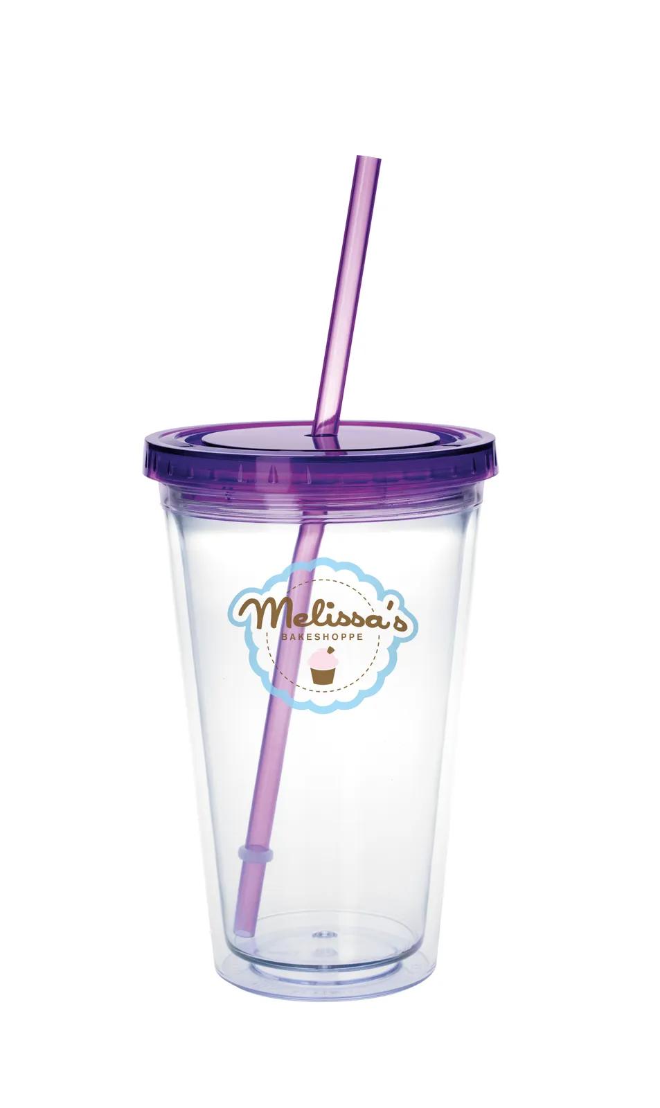 Clear Tumbler Double Wall Colored Lid with Straw - 18 oz - product view 16