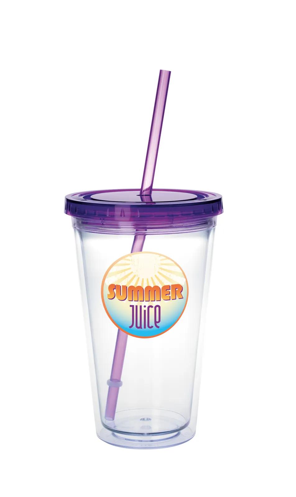 Clear Tumbler Double Wall Colored Lid with Straw - 18 oz - product view 17