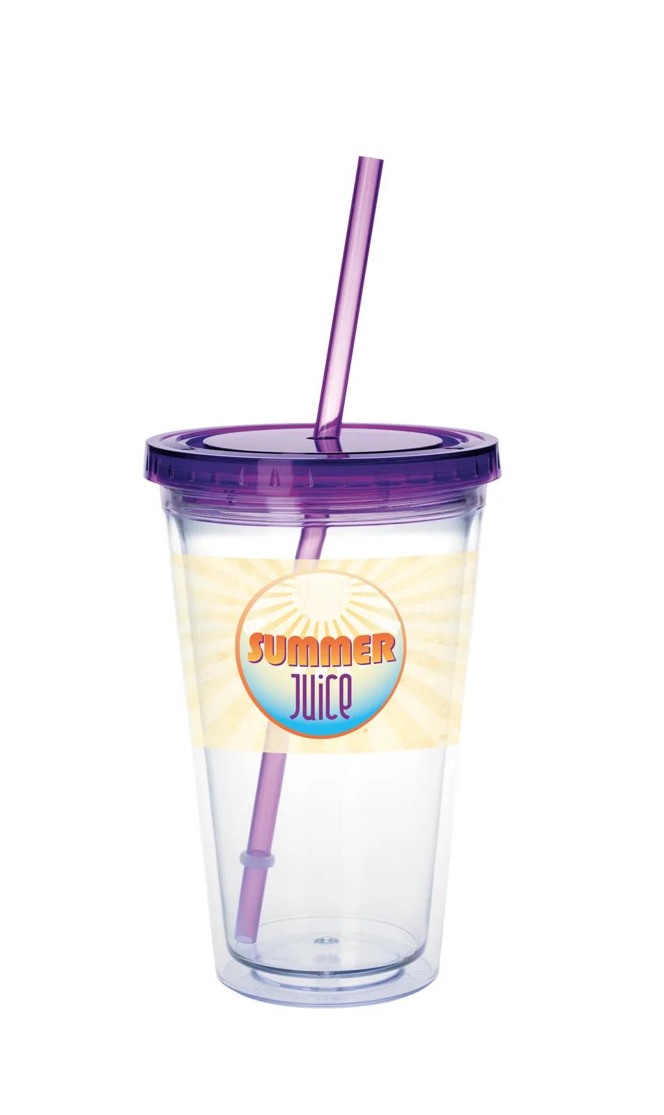 Clear Tumbler Double Wall Colored Lid with Straw - 18 oz - product view 18
