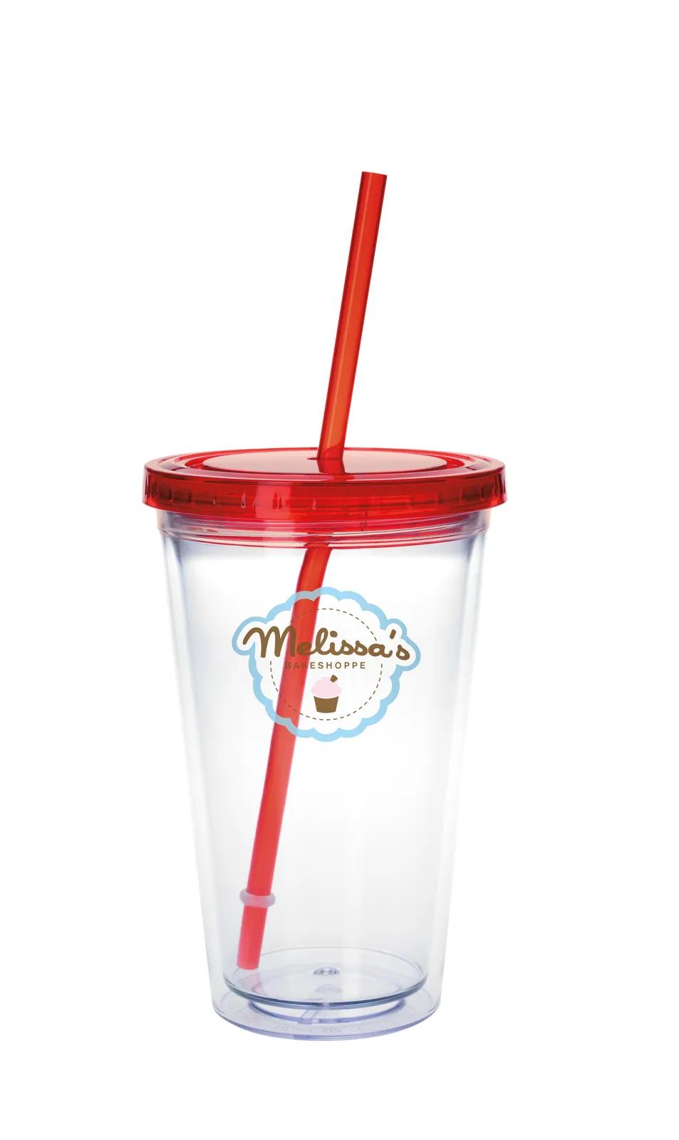 Clear Tumbler Double Wall Colored Lid with Straw - 18 oz - product view 19