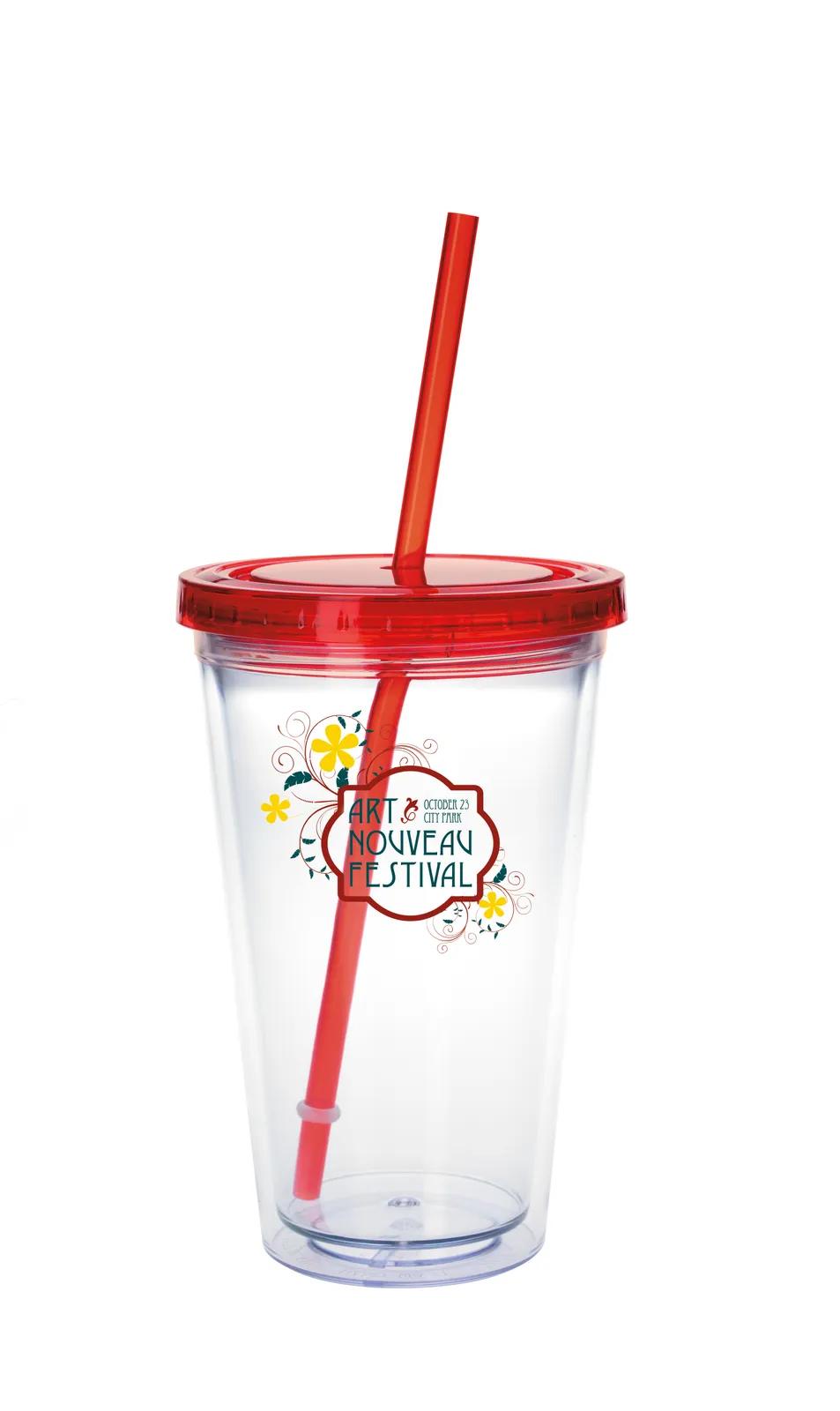 Clear Tumbler Double Wall Colored Lid with Straw - 18 oz - product view 20