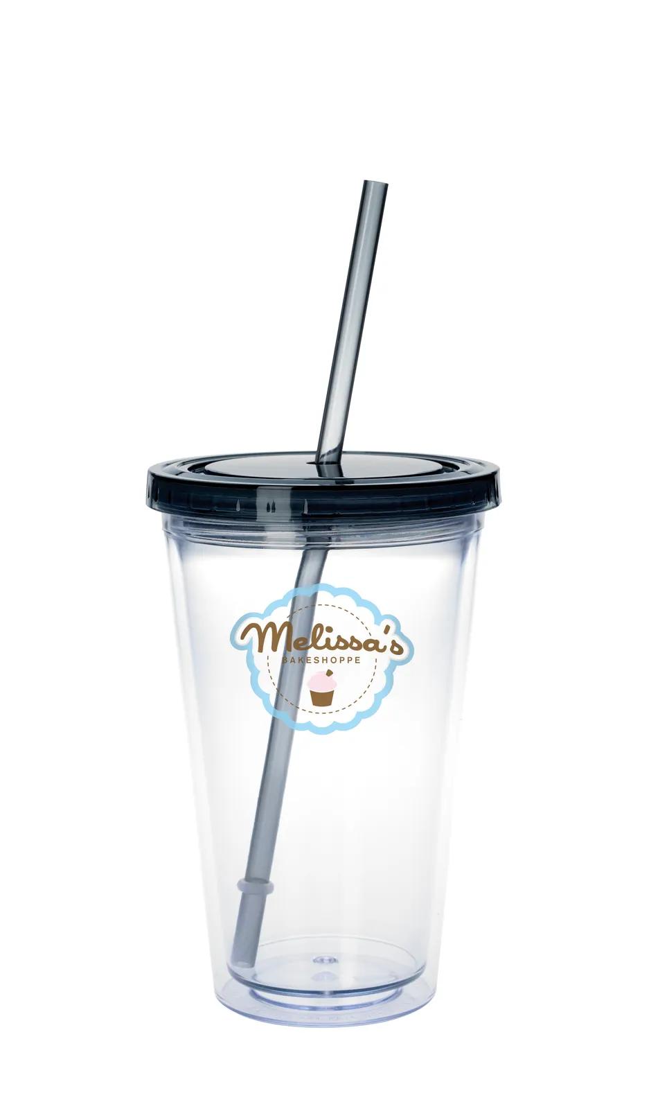 Clear Tumbler Double Wall Colored Lid with Straw - 18 oz - product view 21
