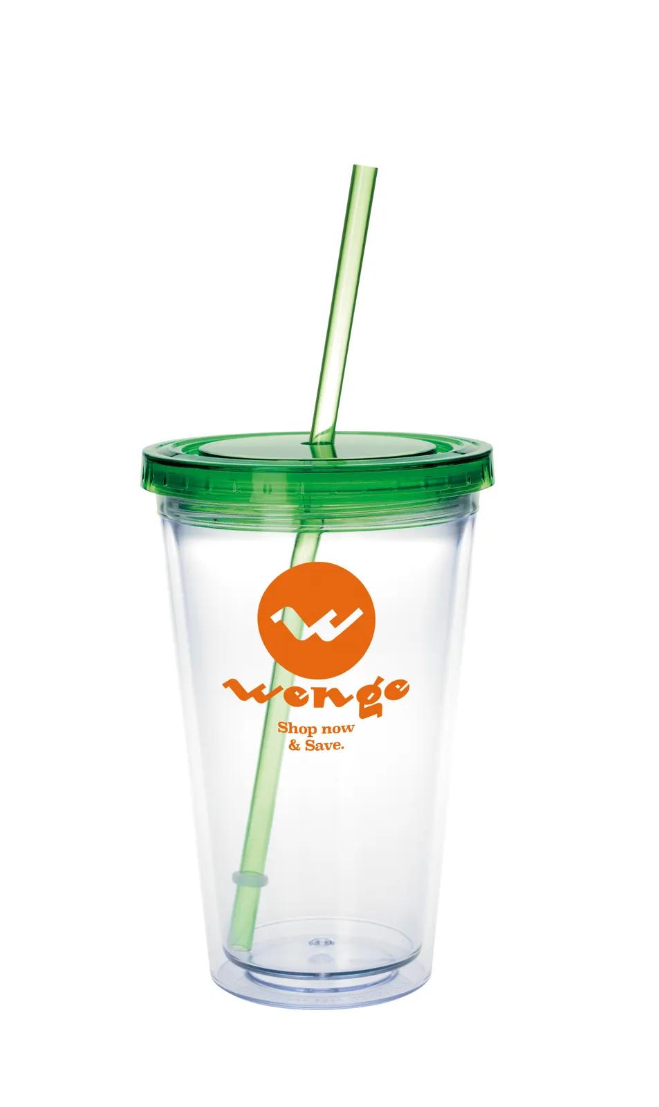 Clear Tumbler Double Wall Colored Lid with Straw - 18 oz - product view 22