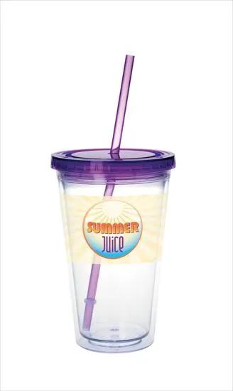 Clear Tumbler Double Wall Colored Lid with Straw - 18 oz