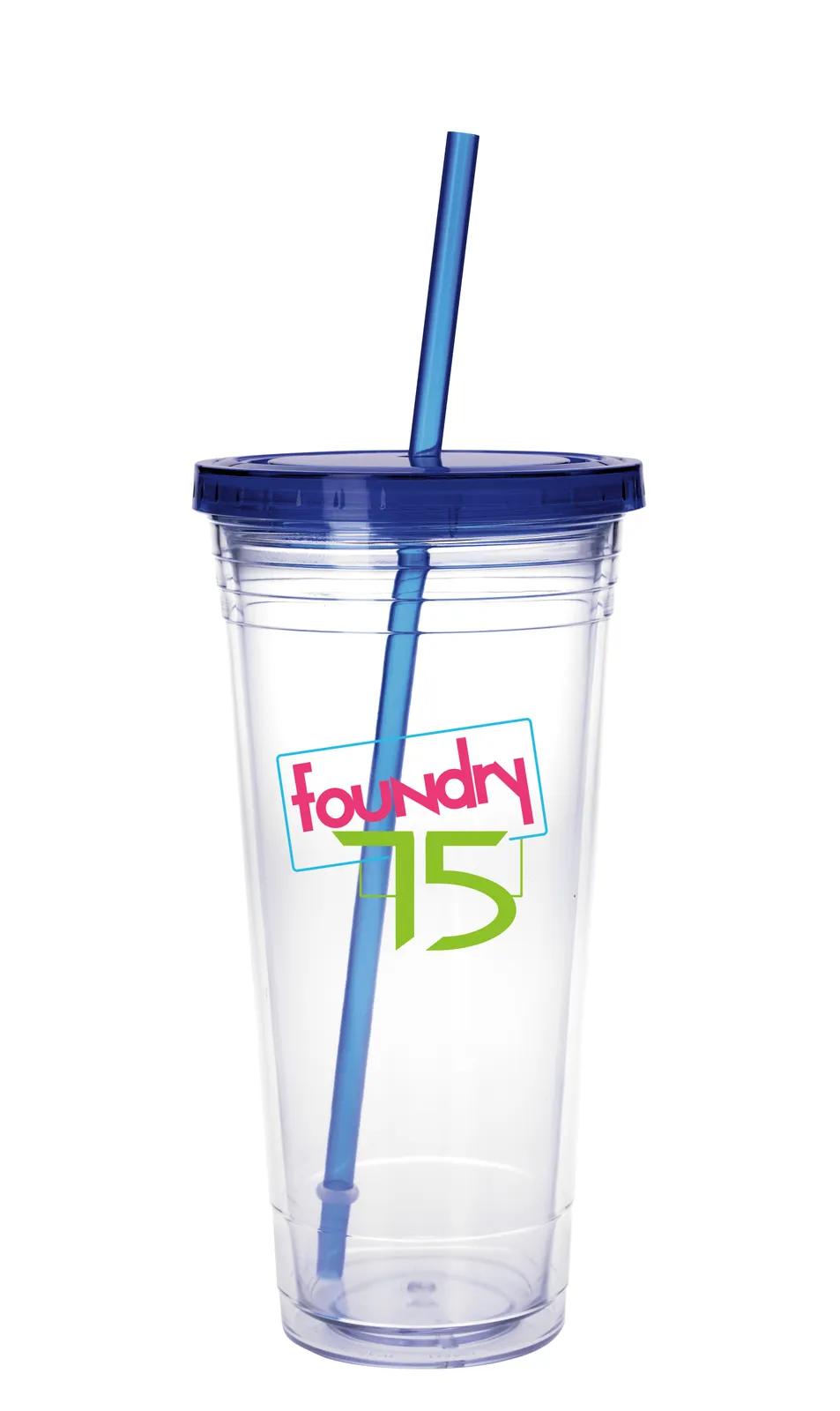 Clear Tumbler Double Wall Insulated with Straw - 24 oz - product view 2