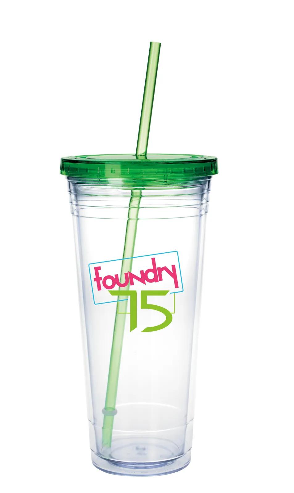 Clear Tumbler Double Wall Insulated with Straw - 24 oz - product view 3