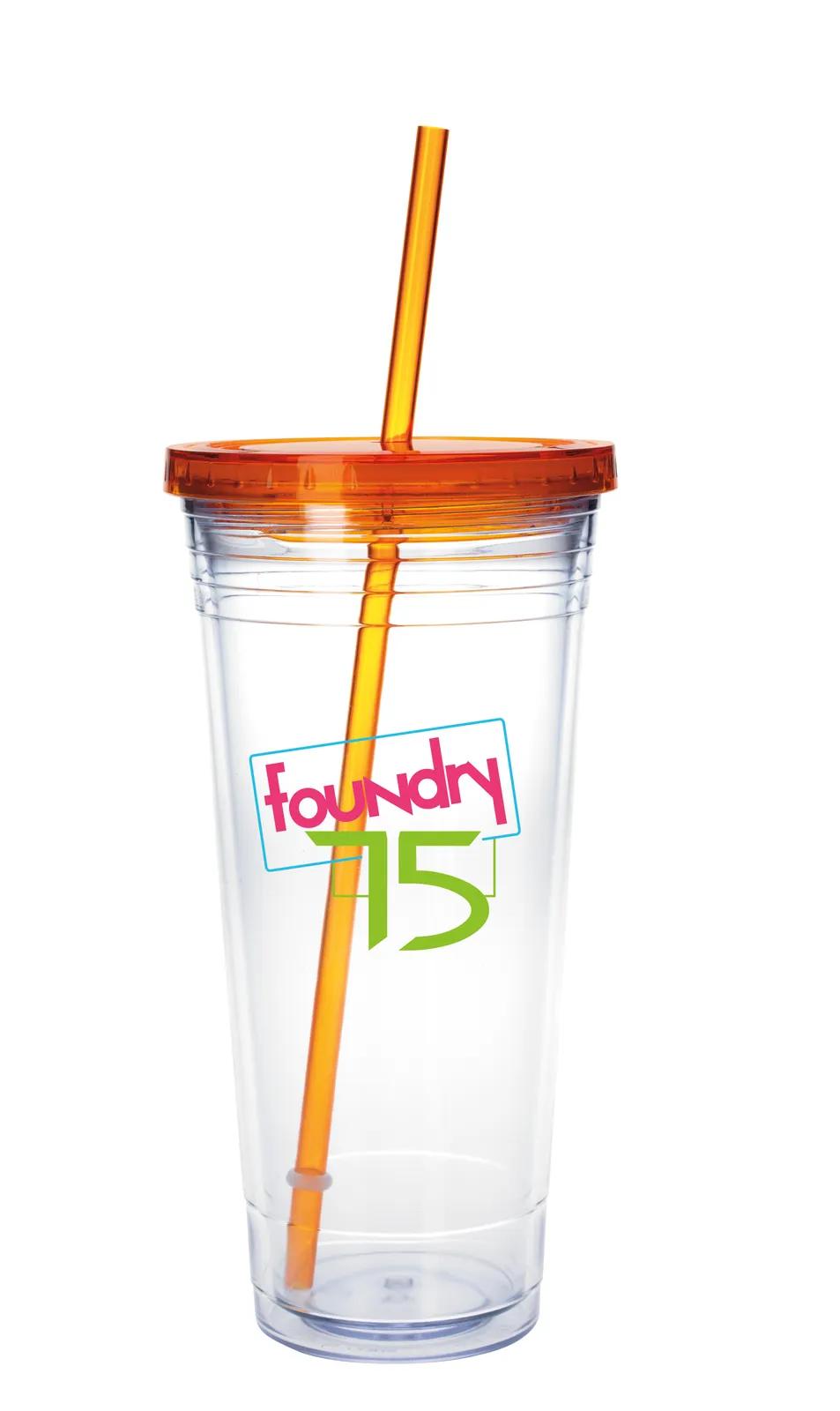 Clear Tumbler Double Wall Insulated with Straw - 24 oz - product view 4