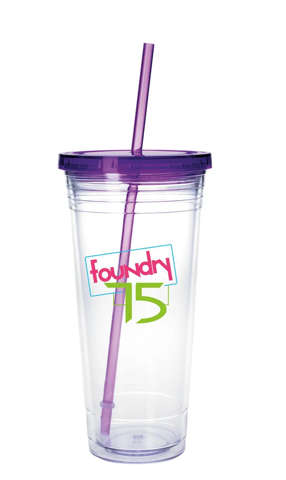 Clear Tumbler Double Wall Insulated with Straw - 24 oz - product view 5
