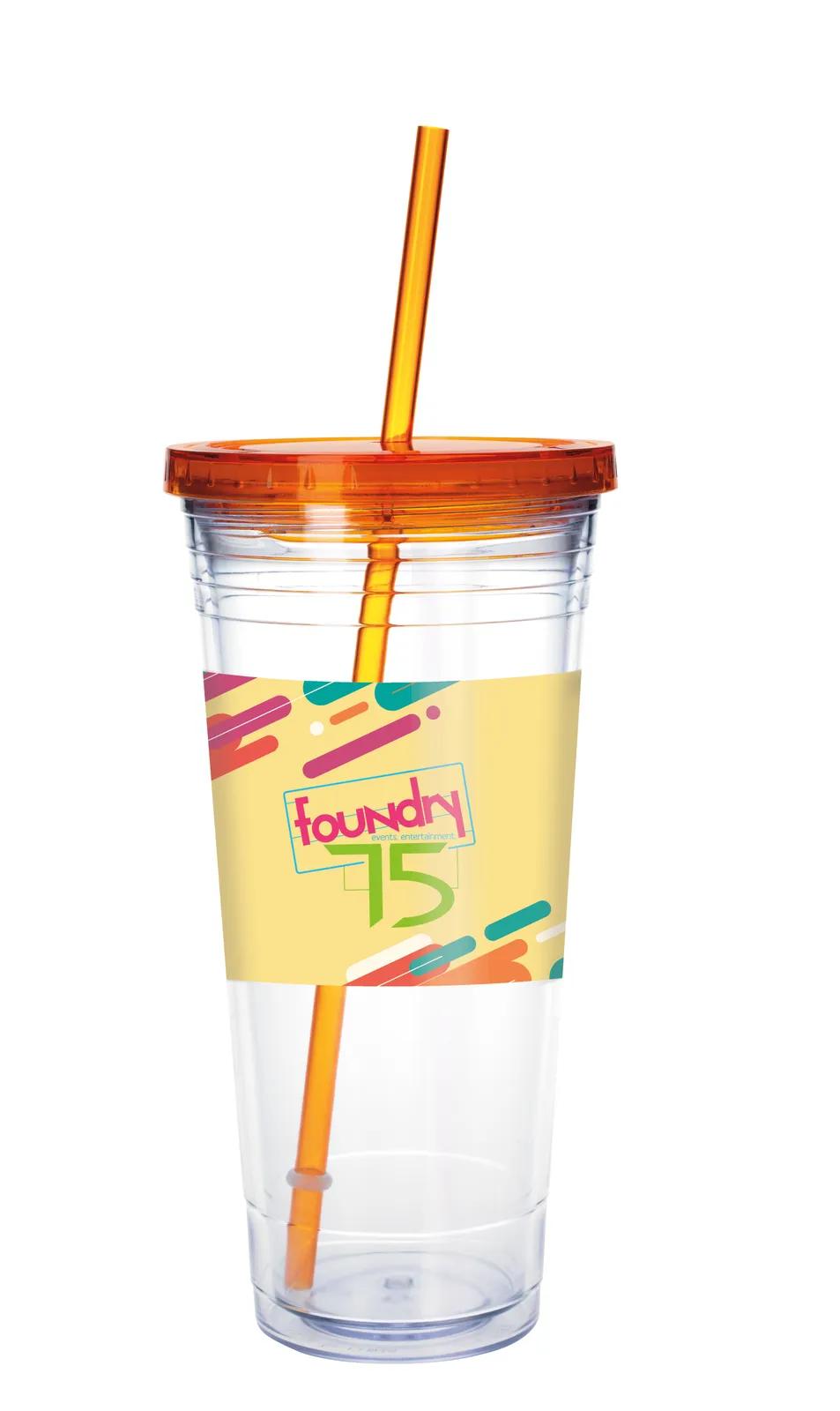 Clear Tumbler Double Wall Insulated with Straw - 24 oz - product view 7