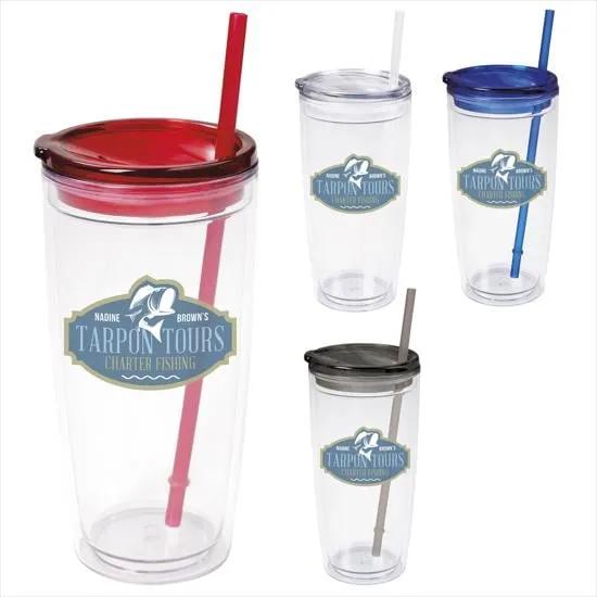 Freezie Tumbler Double-Wall AS Plastic with Straw - 22 oz
