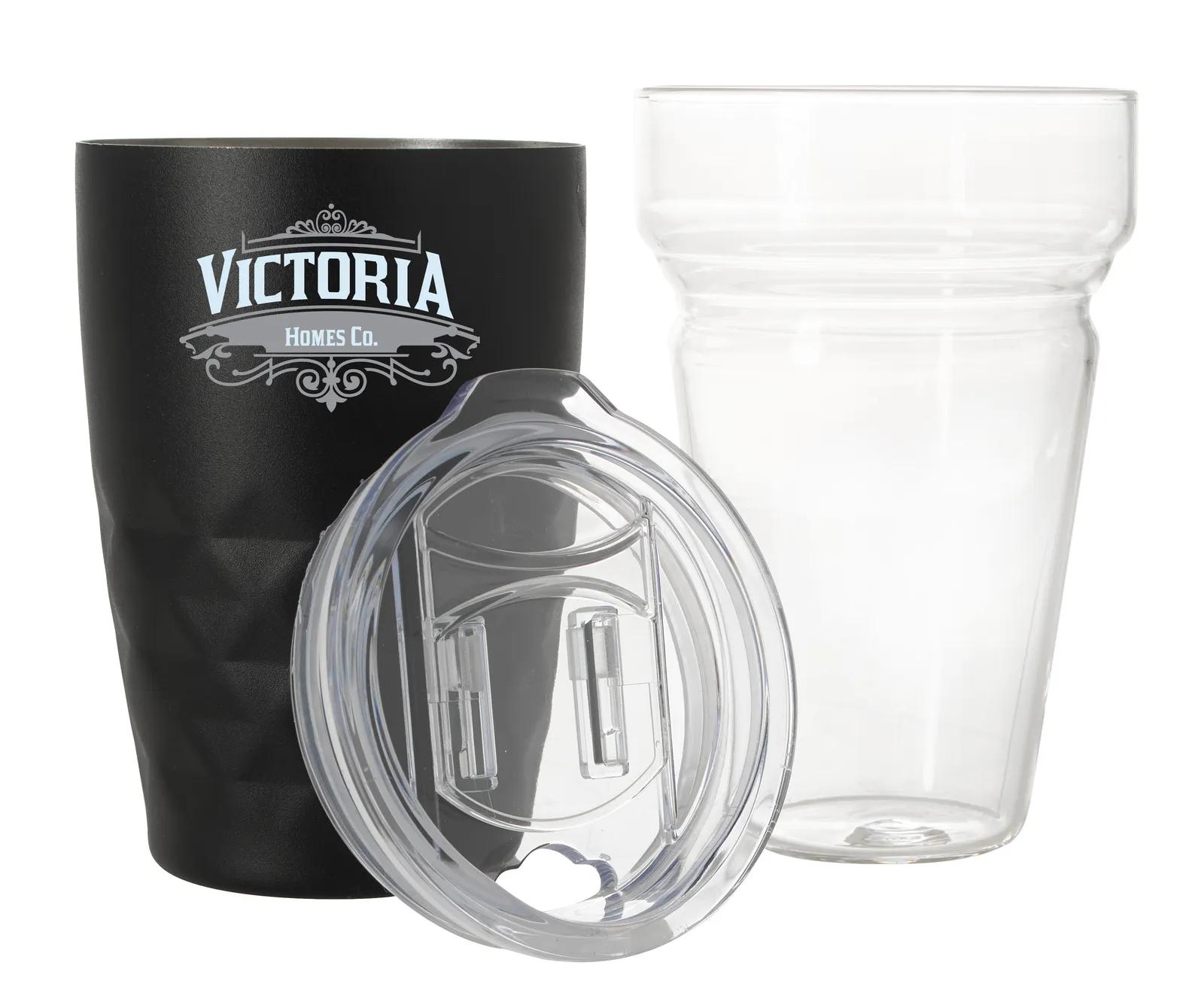 Glass Insert Vacuum Tumbler 2-in-1 Steel - 14 oz - product view 3