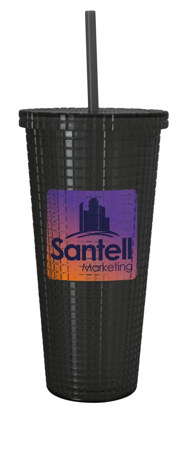 Square Pattern Tumbler Double Wall with Straw - 23 oz - product view 2