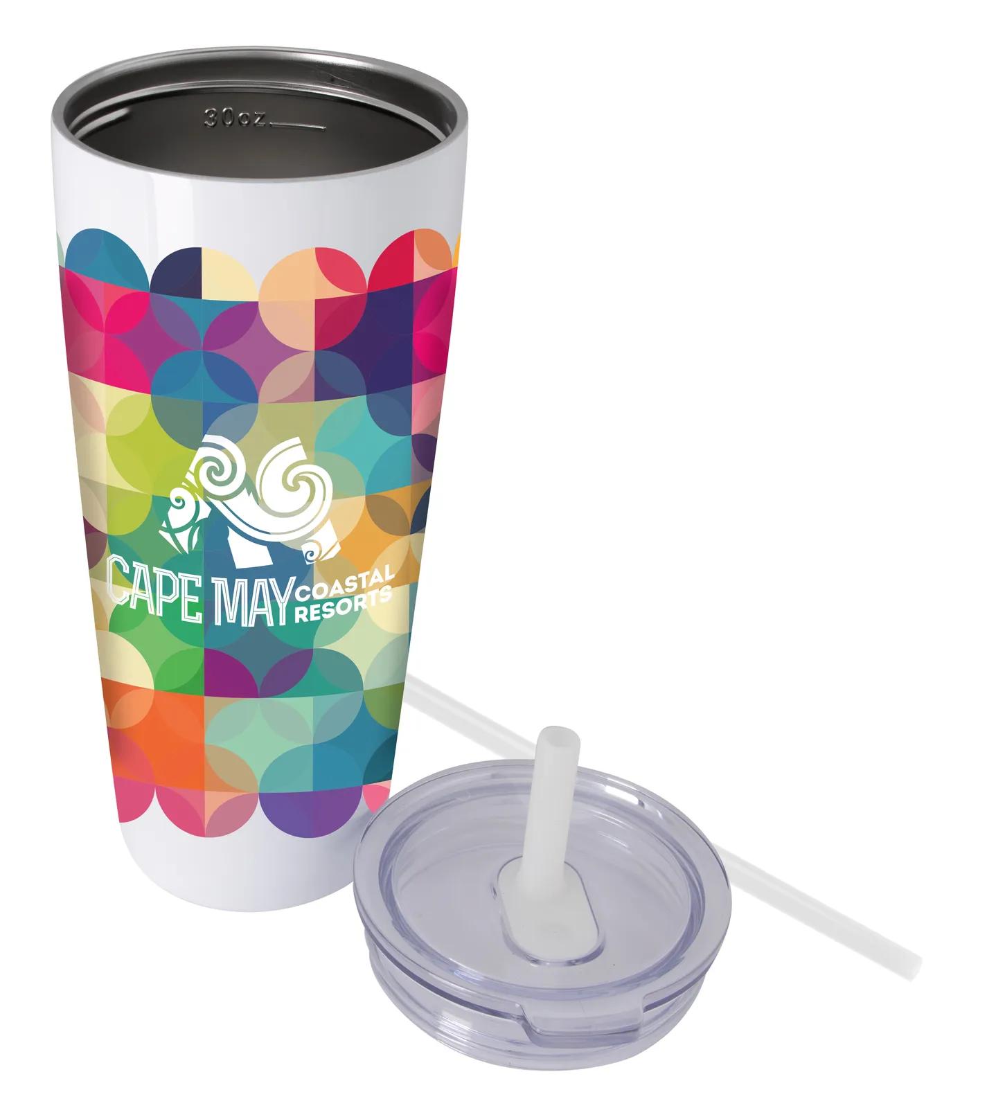 Insulated Tumbler with Built-in Silicone Straw - 30 oz - product view 28