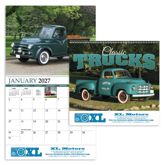 Classic Trucks Spiral Wall Calendar FSC Paper - 18.5 x 11 in