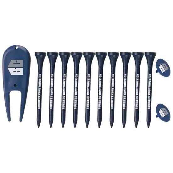 Golf Tee Pack with Ball Markers Divot Tool Wood - 6 x 4 in