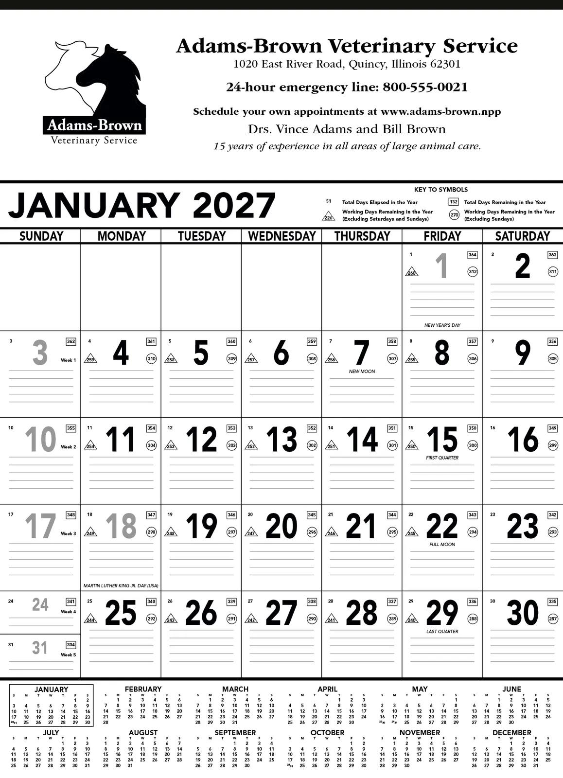 Black White Contractor Memo Calendar Julian Dates - 25 x 18 in - product view 2