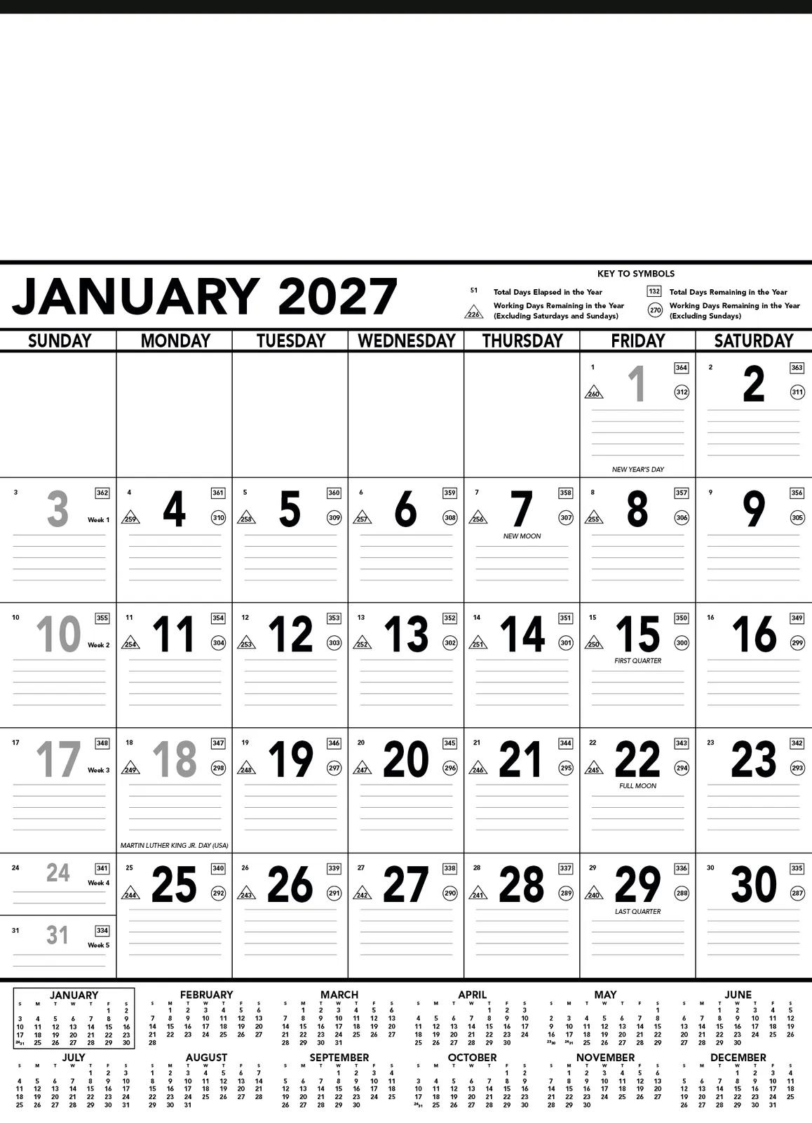 Black White Contractor Memo Calendar Julian Dates - 25 x 18 in - product view 3