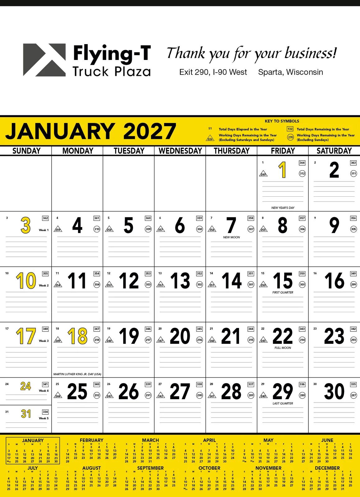 Yellow Black Contractor Memo Calendar Work Days - 25 x 18 in - product view 2