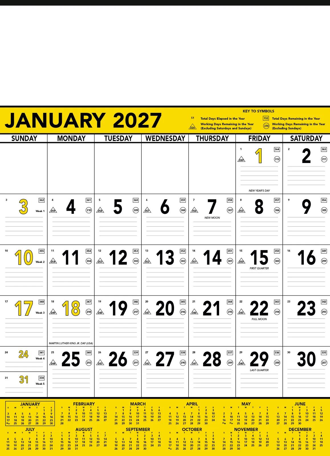 Yellow Black Contractor Memo Calendar Work Days - 25 x 18 in - product view 3
